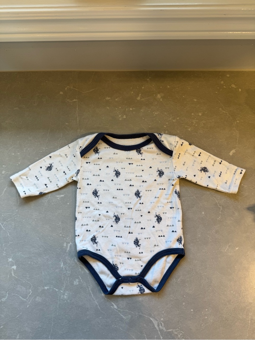 US Polo - Long-Sleeve Navy Trim Baby One-Piece Bodysuit